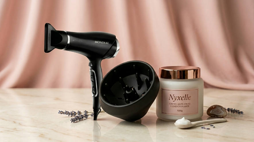 Kit Cachos Perfeitos Nyxelle — Secador Mondial, difusor e creme anti-frizz